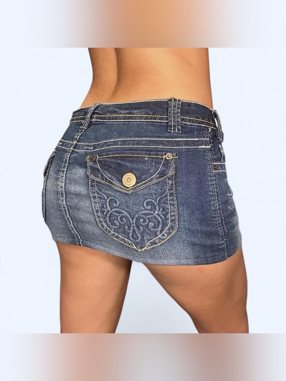 Y2K Denim Embroidered Mini Skirt by Blue Epic!